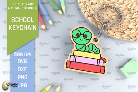 School Wooden Keychain Laser Cut. Key Ring for Kids SVG Evgenyia Guschina 