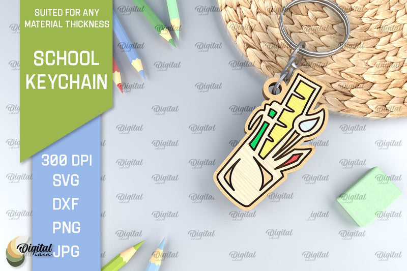School Wooden Keychain Laser Cut. Key Ring for Kids SVG Evgenyia Guschina 