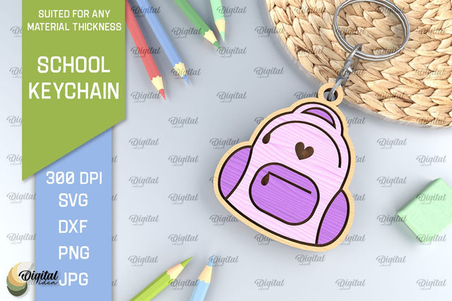 School Wooden Keychain Laser Cut. Key Ring for Kids SVG Evgenyia Guschina 