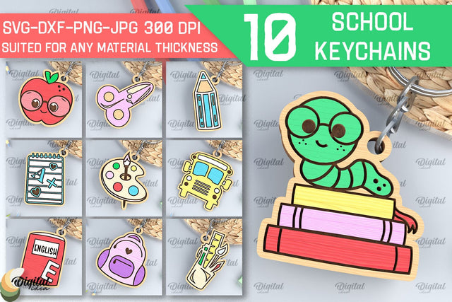 School Wooden Keychains Laser Cut Bundle. Key Rings for Kids SVG Evgenyia Guschina 