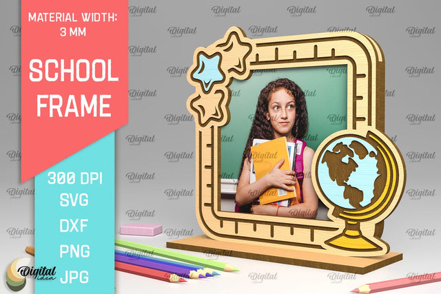 School Wooden Photo Frame Laser Cut. School Frame SVG SVG Evgenyia Guschina 