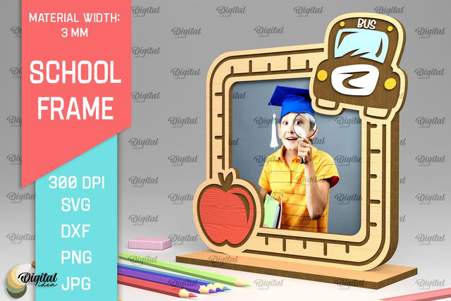 School Wooden Photo Frame Laser Cut. School Frame SVG SVG Evgenyia Guschina 