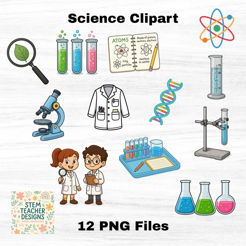 Science Clipart Bundle – 12 PNG Files | STEM Classroom Digital Download Sublimation The STEM Teacher 