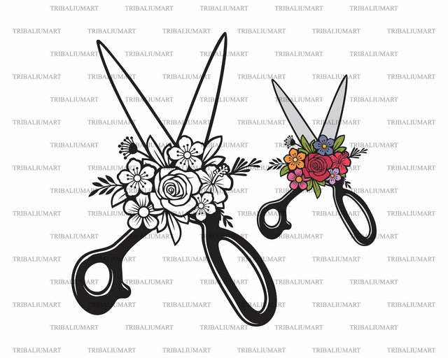 Scissors with Flowers SVG TribaliumArtSF 