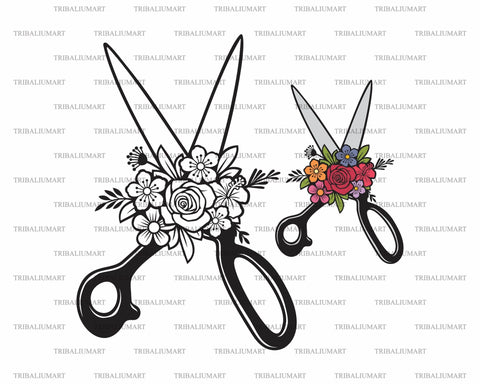 Scissors with Flowers SVG TribaliumArtSF 