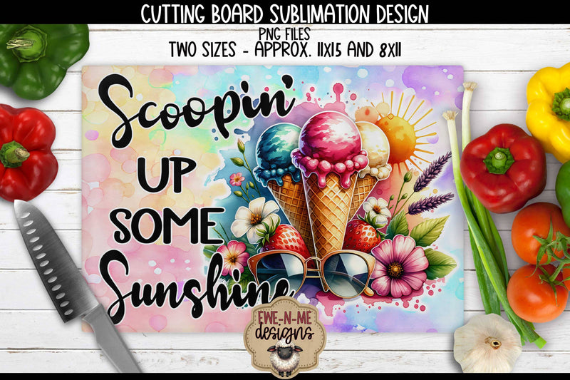 Scoopin Sunshine Cutting Board Design RECTANGLE Sublimation Sublimation Ewe-N-Me Designs 