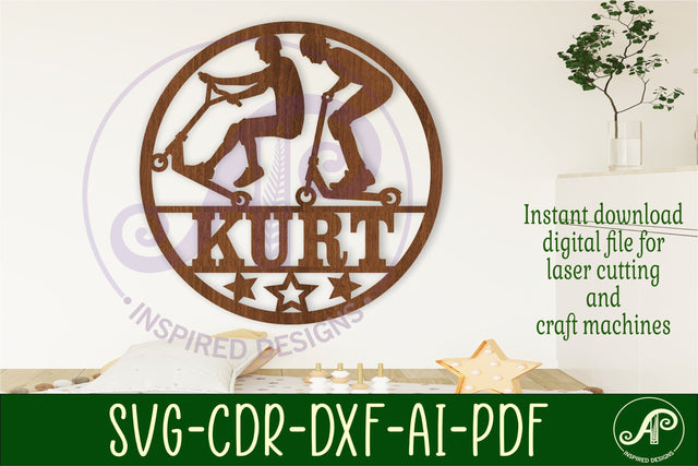 Scooter themed name sign svg laser SVG APInspireddesigns 
