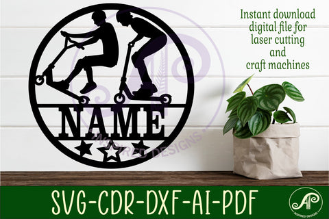 Scooter themed name sign svg laser SVG APInspireddesigns 