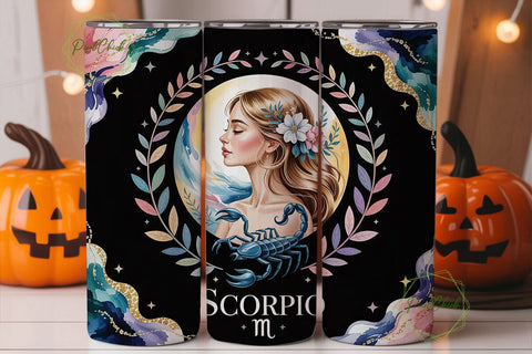 Scorpio Celestial Glitter Tumbler Wrap Sublimation PixelChick 