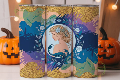 Scorpio Celestial Glitter Tumbler Wrap Sublimation PixelChick 
