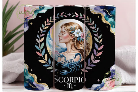 Scorpio Celestial Glitter Tumbler Wrap Sublimation PixelChick 