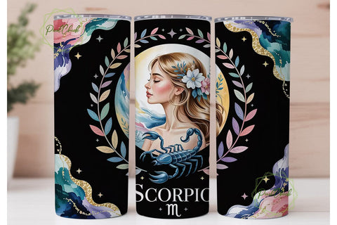Scorpio Celestial Glitter Tumbler Wrap Sublimation PixelChick 