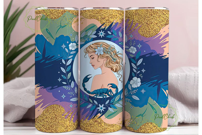 Scorpio Celestial Glitter Tumbler Wrap Sublimation PixelChick 