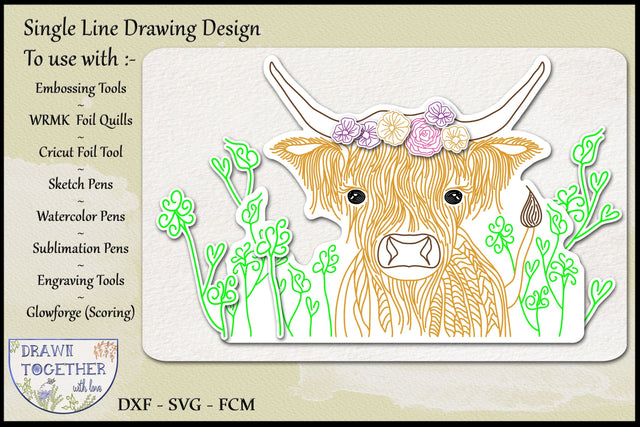 Scottish Highland Cow - Single Line | Drawing Sketch Sketch DESIGN DrawnTogether with love 