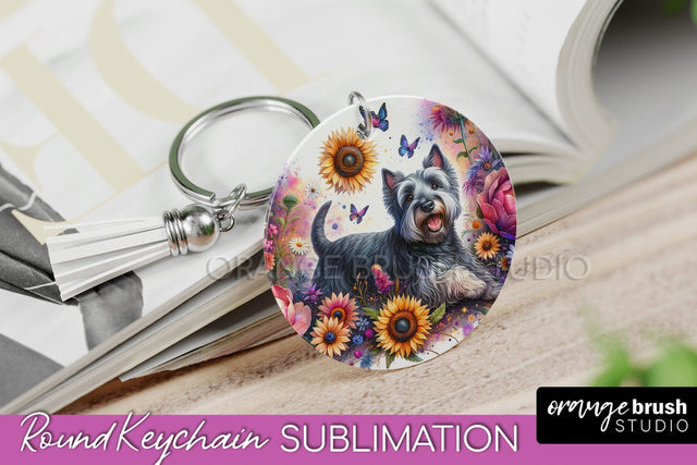 Scottish Terrier Keychain - Dog mom Floral Keychain Sublimation Design Sublimation OrangeBrushStudio 