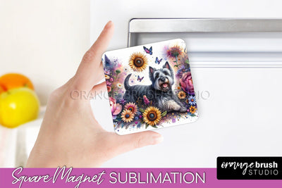 Scottish Terrier Magnet Sublimation - Dog Mom Floral Magnet PNG Design Sublimation OrangeBrushStudio 