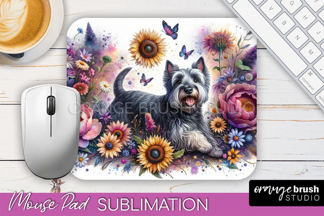 Scottish Terrier Mouse Pad Design - Dog Mom Floral Mousepad Sublimation Sublimation OrangeBrushStudio 