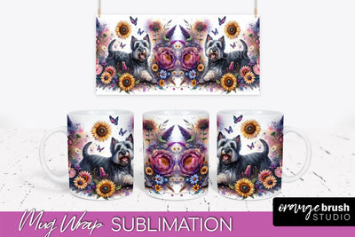 Scottish Terrier Mug Wrap - Dog Mom Floral Coffee Mug PNG Sublimation Sublimation OrangeBrushStudio 