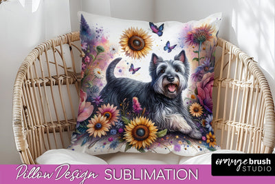 Scottish Terrier Pillow Cover - Dog Mom Floral Pillow Sublimation Sublimation OrangeBrushStudio 