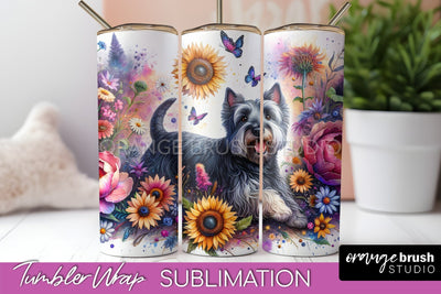 Scottish Terrier Tumbler Wrap - Dog Mom Floral Tumbler Sublimation Sublimation OrangeBrushStudio 