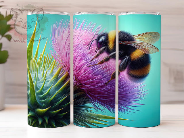 Scottish Thistle Bumble Bee Tumbler, Purple Flower Tumbler, Scottish Thistle Wrap, Rustic Bee Wrap, Elegant Floral Wrap, Sublimation Design, Trendy Gift Idea Sublimation Lara' s Designs 