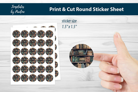 Scrapbooking Round Sticker Sheet, Book Digital Sticker SVG Templates by Pauline 