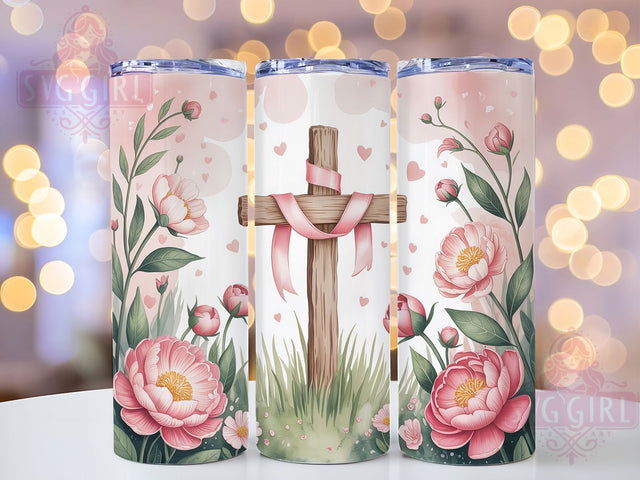 Scripture Cross Floral 20oz Tumbler, Floral Faith Cup Wrap, Scripture Cross Design, Sublimation Tumbler Wrap, 20Oz Tumbler Design, Artistic Cross Cup, Stylish Christian Floral Wrap Sublimation SvggirlplusArt 