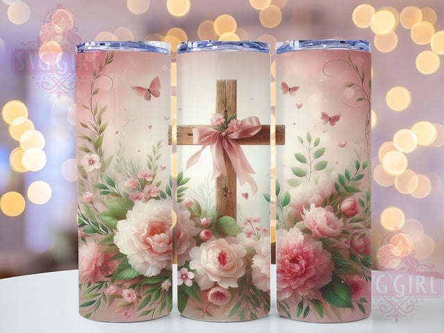 Scripture Cross Floral 20oz Tumbler, Floral Faith Cup Wrap, Scripture Cross Design, Sublimation Tumbler Wrap, 20Oz Tumbler Design, Artistic Cross Cup, Stylish Christian Floral Wrap Sublimation SvggirlplusArt 