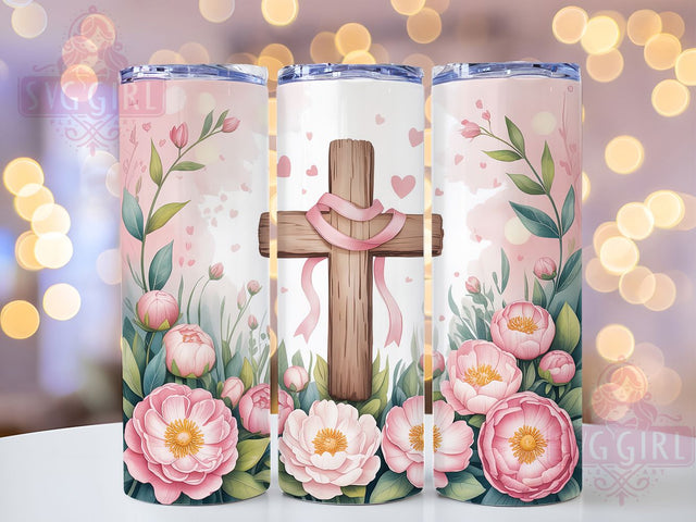 Scripture Cross Floral 20oz Tumbler, Floral Faith Cup Wrap, Scripture Cross Design, Sublimation Tumbler Wrap, 20Oz Tumbler Design, Artistic Cross Cup, Stylish Christian Floral Wrap Sublimation SvggirlplusArt 