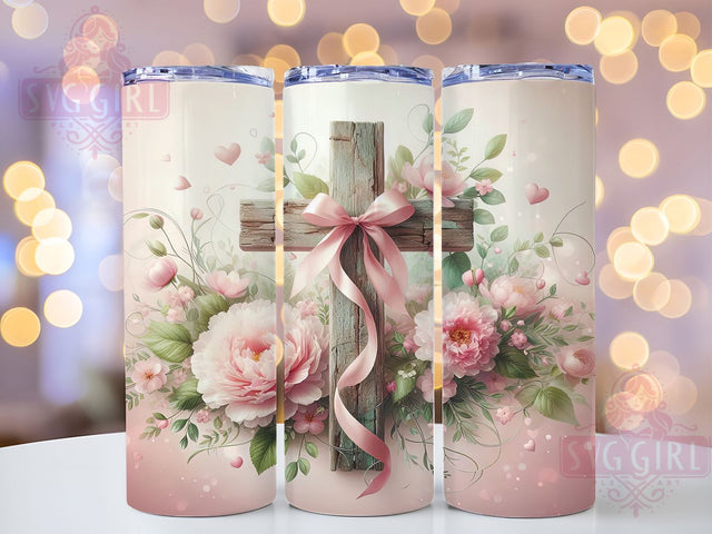 Scripture Cross Floral 20oz Tumbler, Floral Faith Cup Wrap, Scripture Cross Design, Sublimation Tumbler Wrap, 20Oz Tumbler Design, Artistic Cross Cup, Stylish Christian Floral Wrap Sublimation SvggirlplusArt 