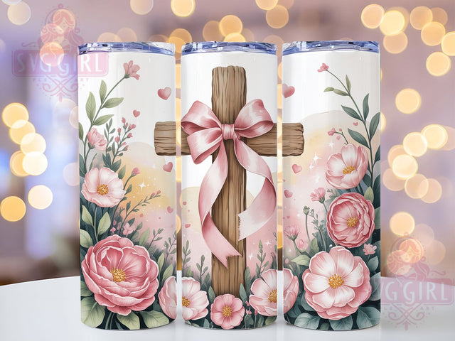 Scripture Cross Floral 20oz Tumbler, Floral Faith Cup Wrap, Scripture Cross Design, Sublimation Tumbler Wrap, 20Oz Tumbler Design, Artistic Cross Cup, Stylish Christian Floral Wrap Sublimation SvggirlplusArt 