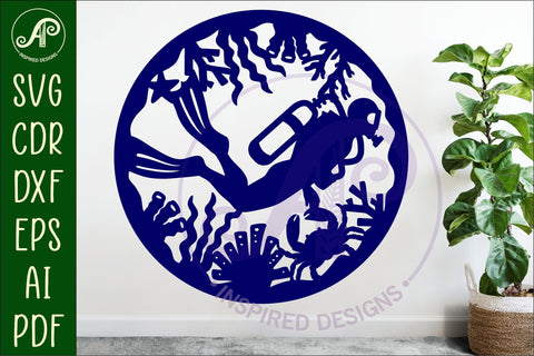 Scuba diver circle wall sign, SVG file. SVG APInspireddesigns 