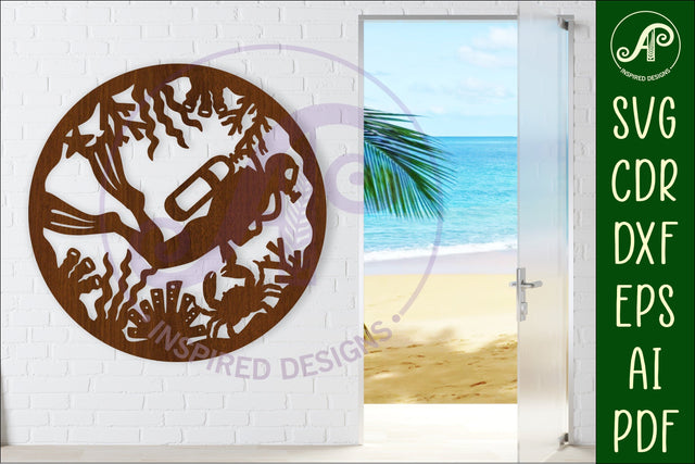 Scuba diver circle wall sign, SVG file. SVG APInspireddesigns 