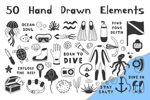 Scuba Diving Doodles PNG Clipart Sublimation Rin Green 