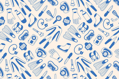 Scuba Diving Gear Seamless Pattern Digital Pattern Rin Green 