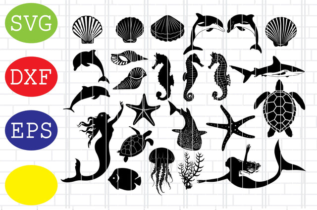 Sea Animal Svg, Mermaid Svg, Seashell Svg, Dolphin Svg, Shark Svg, Marine Life Svg, Jpg, Eps, Dxf Files SVG DigitalSvgFiles 