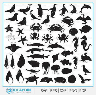 Sea Animals Clipart, Sea Animals Svg, Sea SVG Bundle, Ocean SVG Bundle cut file, Ocean Animals Cut Files, Fish Silhouette, Under the Sea SVG SVG Dinvect 