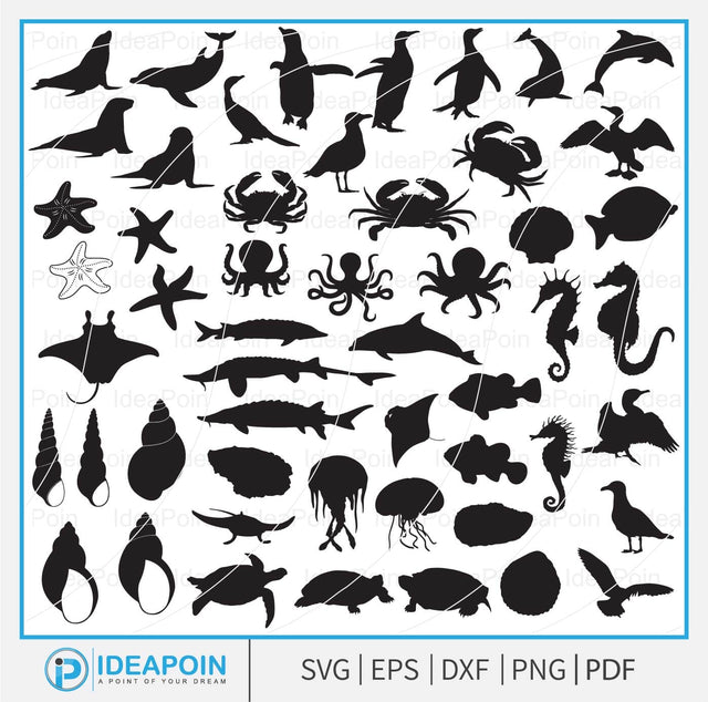 Sea Animals Clipart, Sea Animals Svg, Sea SVG Bundle, Ocean SVG Bundle cut file, Ocean Animals Cut Files, Fish Silhouette, Under the Sea SVG SVG Dinvect 