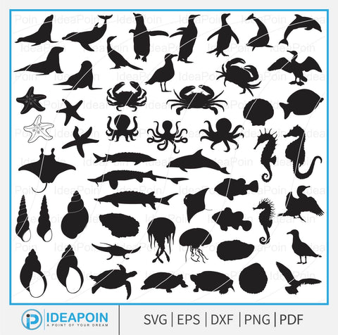 Sea Animals Clipart, Sea Animals Svg, Sea SVG Bundle, Ocean SVG Bundle cut file, Ocean Animals Cut Files, Fish Silhouette, Under the Sea SVG SVG Dinvect 
