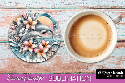 Sea Animals Coaster Sublimation - Beach Round Coaster PNG Sublimation OrangeBrushStudio 