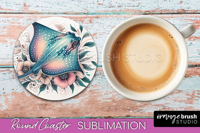 Sea Animals Coaster Sublimation - Beach Round Coaster PNG Sublimation OrangeBrushStudio 