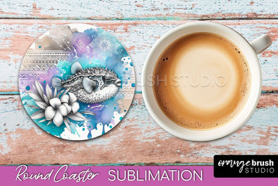 Sea Animals Coaster Sublimation - Beach Round Coaster PNG Sublimation OrangeBrushStudio 