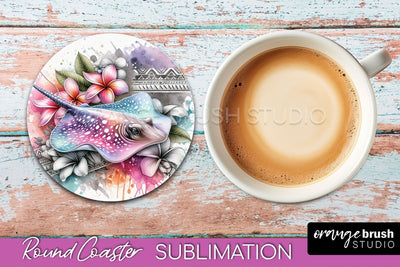 Sea Animals Coaster Sublimation - Beach Round Coaster PNG Sublimation OrangeBrushStudio 