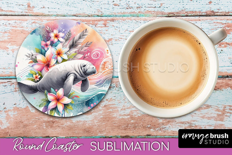 Sea Animals Coaster Sublimation - Beach Round Coaster PNG Sublimation OrangeBrushStudio 