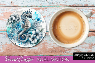 Sea Animals Coaster Sublimation - Beach Round Coaster PNG Sublimation OrangeBrushStudio 