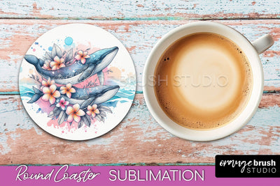 Sea Animals Coaster Sublimation - Beach Round Coaster PNG Sublimation OrangeBrushStudio 