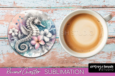 Sea Animals Coaster Sublimation - Beach Round Coaster PNG Sublimation OrangeBrushStudio 