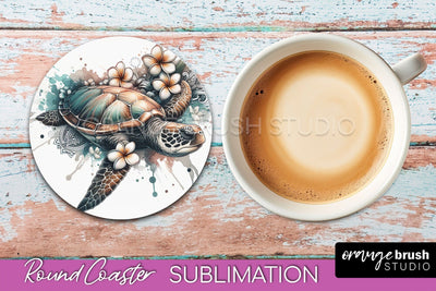 Sea Animals Coaster Sublimation - Beach Round Coaster PNG Sublimation OrangeBrushStudio 