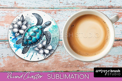 Sea Animals Coaster Sublimation - Beach Round Coaster PNG Sublimation OrangeBrushStudio 