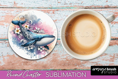 Sea Animals Coaster Sublimation - Beach Round Coaster PNG Sublimation OrangeBrushStudio 